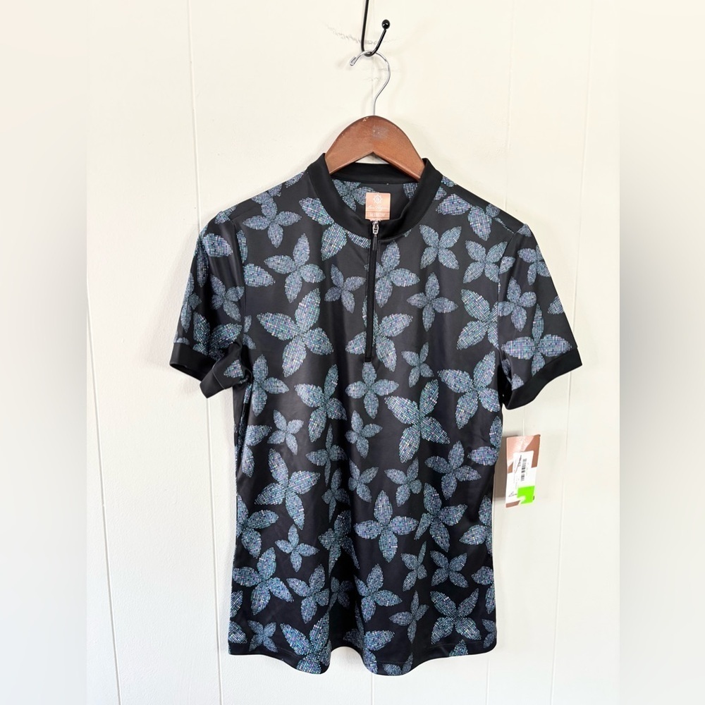 Ben hogan printed floral sun polo navy 1/4 zip collarless size M new